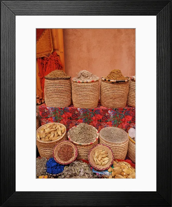 Framed Print : Spices for sale, spice market, Marrakech, Morocco Framed Print : Spices for sale, spice market, Marrakech, Morocco