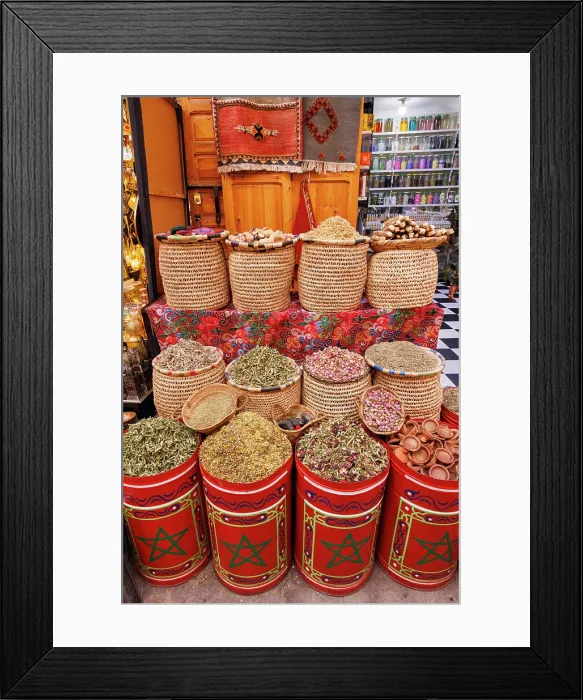 Framed Print : Spices for sale, spice market, Marrakech, Morocco Framed Print : Spices for sale, spice market, Marrakech, Morocco