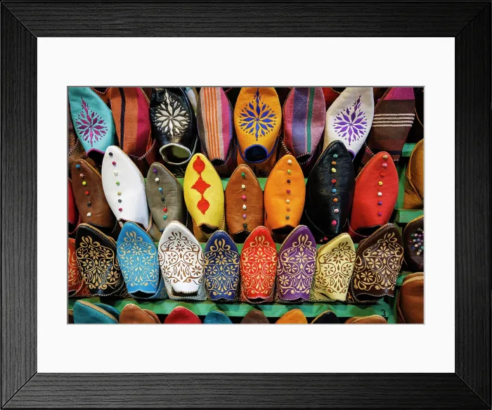 Framed Print : Slippers for sale in the souk of Marrakech, Morocco Framed Print : Slippers for sale in the souk of Marrakech, Morocco