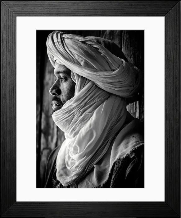 Framed Print : Portrait of a local man wearing traditional headscarf (Cheche), Ait Behaddou, near Ouarzazate, Morocco