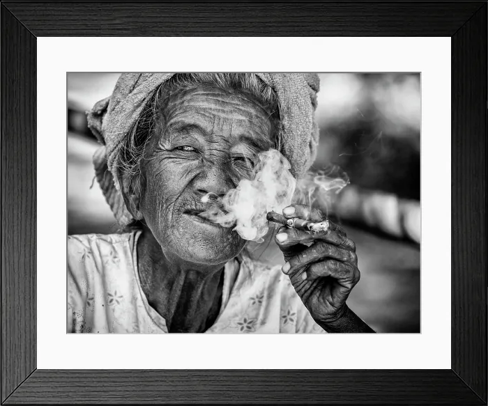 Framed Print : Old woman smoking a cheroot, Indein, near Inle Lake, Shan State, Myanmar Framed Print : Old woman smoking a cheroot, Indein, near Inle Lake, Shan State, Myanmar