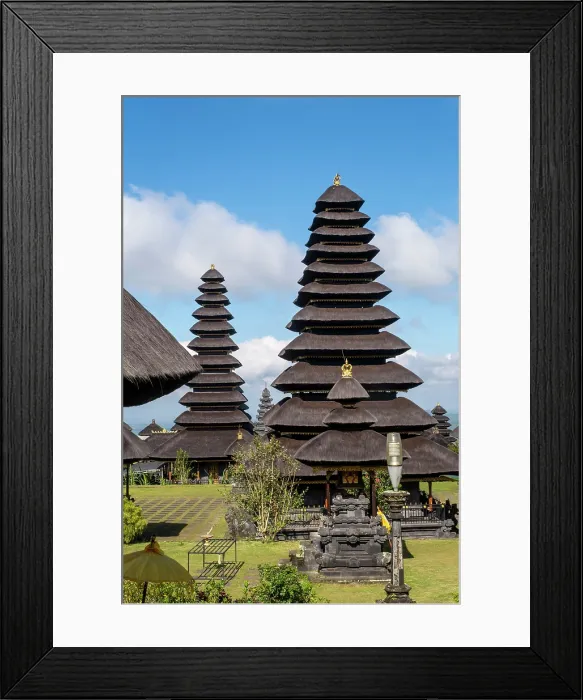 Framed Print : Tall thatched Merus (pagodas) at Besakih Great Temple (Pura Agung Besakih), East Bali, Bali, Indonesia
