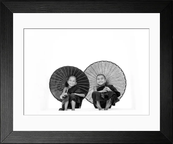Framed Print : Young Buddhist monks with parasols on the steps of the Hsinbyume Pagoda, Mingun, Sagaing Region, Myanmar Framed Print : Young Buddhist monks with parasols on the steps of the Hsinbyume Pagoda, Mingun, Sagaing Region, Myanmar