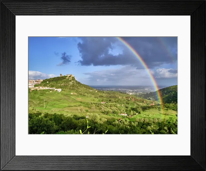 Framed Print : The medieval castle and Palmela village with a rainbow. Portugal Framed Print : The medieval castle and Palmela village with a rainbow. Portugal