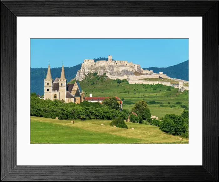Framed Print : Cathedral of St Martin (Katedrala svateho Martina) with Spis Castle (Spissky hrad) in the background, Spisske Podhradie, Presov, Slovakia