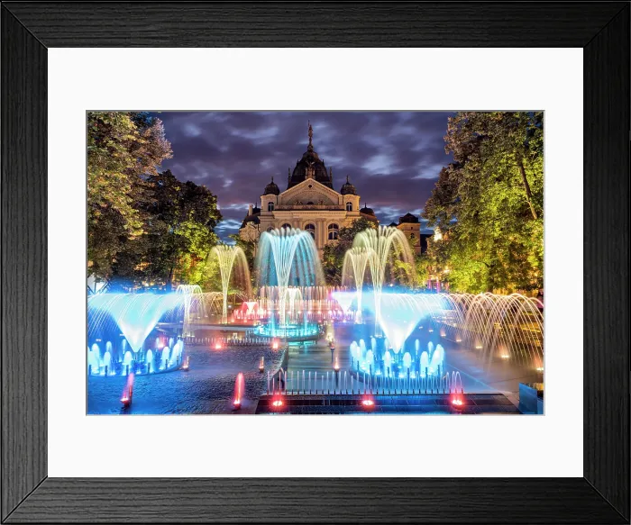 Framed Print : Fontana canterina (Singing fountain) and National Theatre Kosice (Narodne Divadlo Kosice), Kosice, Slovakia Framed Print : Fontana canterina (Singing fountain) and National Theatre Kosice (Narodne Divadlo Kosice), Kosice, Slovakia