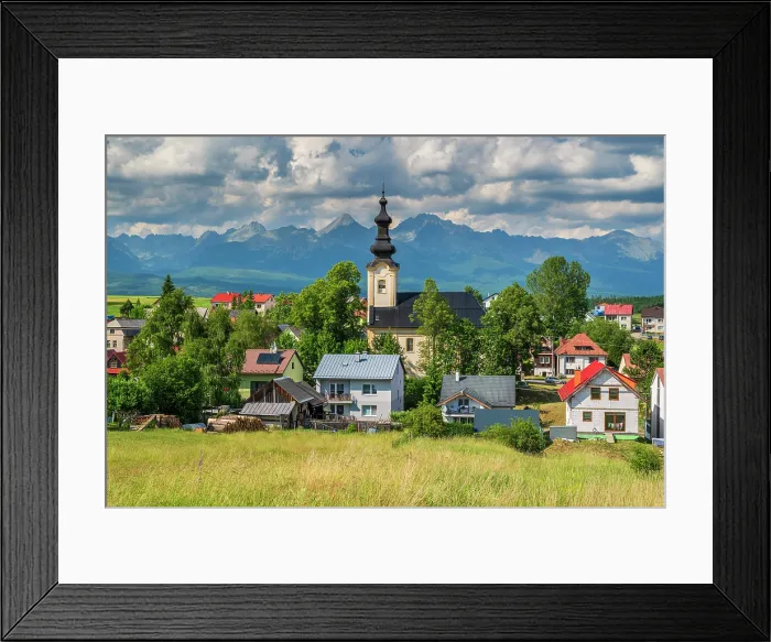 Framed Print : Scenic view of the village with Tatra mountains in the background, Sunava, Presov, Slovakia Framed Print : Scenic view of the village with Tatra mountains in the background, Sunava, Presov, Slovakia