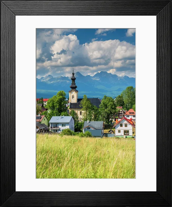 Framed Print : Scenic view of the village with Tatra mountains in the background, Sunava, Presov, Slovakia Framed Print : Scenic view of the village with Tatra mountains in the background, Sunava, Presov, Slovakia