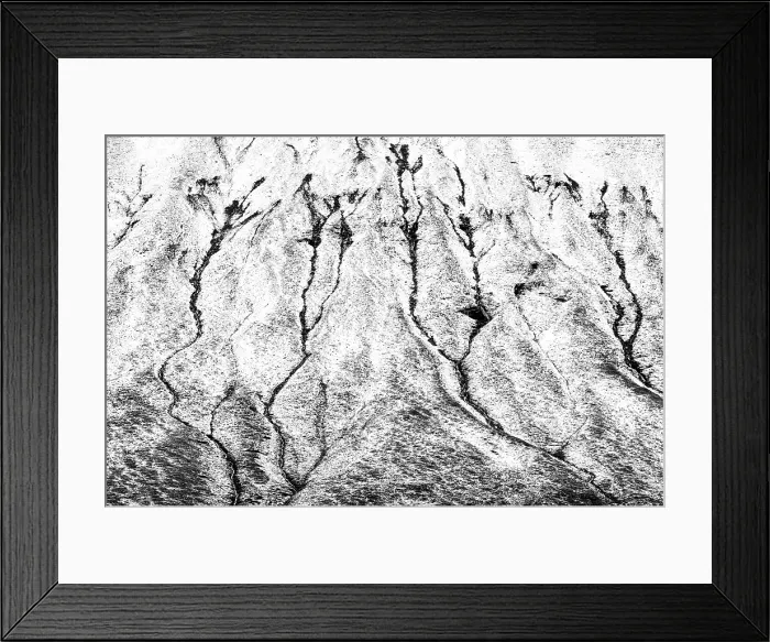 Framed Print : Streams on snow-covered hillside, Rannoch Moor, Highlands, Scotland, UK