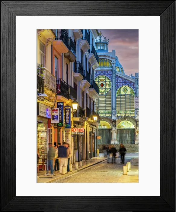 Framed Print : Street in the old town at dusk, Valencia, Valencian Community, Spain Framed Print : Street in the old town at dusk, Valencia, Valencian Community, Spain