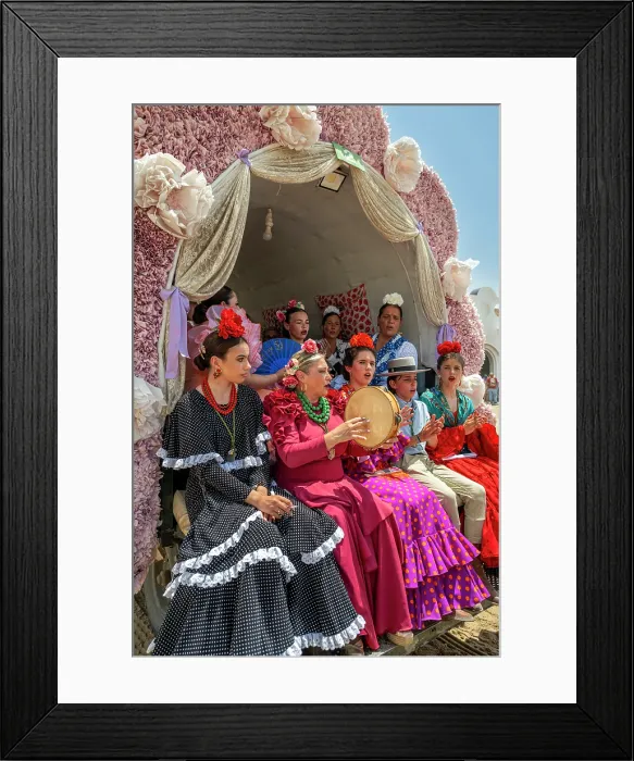 Framed Print : Rocieros pilgrims singing on the horse-drawn cart during the El Rocio pilgrimage, Andalusia. Spain Framed Print : Rocieros pilgrims singing on the horse-drawn cart during the El Rocio pilgrimage, Andalusia. Spain