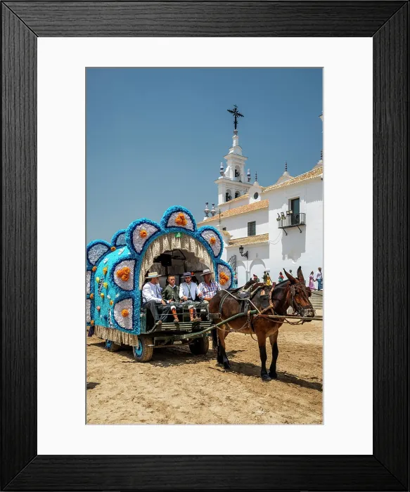 Framed Print : Horse-drawn carriage with pilgrims during the brotherhood parade of El Rocio pilgrimage, El Rocio, Huelva, Andalusia, Spain Framed Print : Horse-drawn carriage with pilgrims during the brotherhood parade of El Rocio pilgrimage, El Rocio, Huelva, Andalusia, Spain