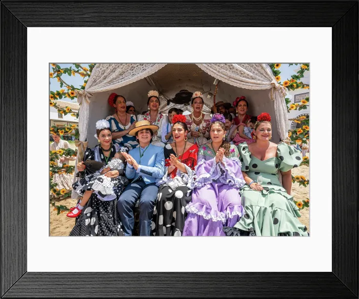 Framed Print : Rocieros pilgrims singing on the horse-drawn cart during the El Rocio pilgrimage, Andalusia. Spain Framed Print : Rocieros pilgrims singing on the horse-drawn cart during the El Rocio pilgrimage, Andalusia. Spain
