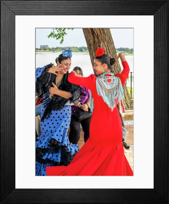 Framed Print : Women dancing flamenco during the El Rocio pilgrimage, El Rocio, Huelva, Andalusia, Spain