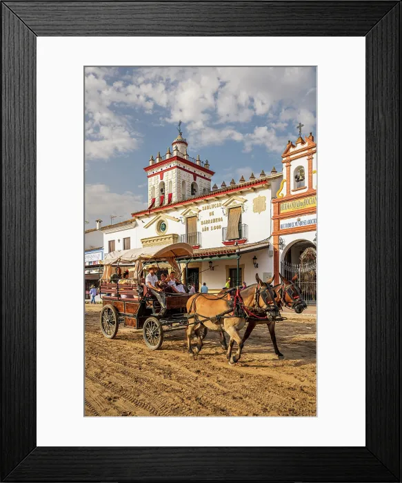 Framed Print : Horse-drawn cart in a street, Romeria de El Rocio pilgrimage, El Rocio, Huelva, Andalusia, Spain Framed Print : Horse-drawn cart in a street, Romeria de El Rocio pilgrimage, El Rocio, Huelva, Andalusia, Spain