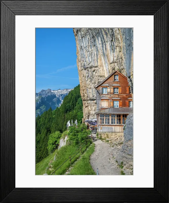 Framed Print : Berggasthaus Aescher alpine guesthouse, Schwende, Canton of Appenzell Innerrhoden, Switzerland Framed Print : Berggasthaus Aescher alpine guesthouse, Schwende, Canton of Appenzell Innerrhoden, Switzerland