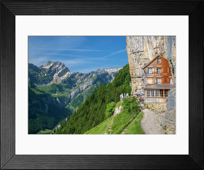 Framed Print : Berggasthaus Aescher alpine guesthouse, Schwende, Canton of Appenzell Innerrhoden, Switzerland Framed Print : Berggasthaus Aescher alpine guesthouse, Schwende, Canton of Appenzell Innerrhoden, Switzerland