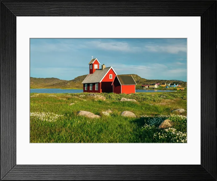 Framed Print : Red church in settlement of Ilumanaq, Greenland Framed Print : Red church in settlement of Ilumanaq, Greenland