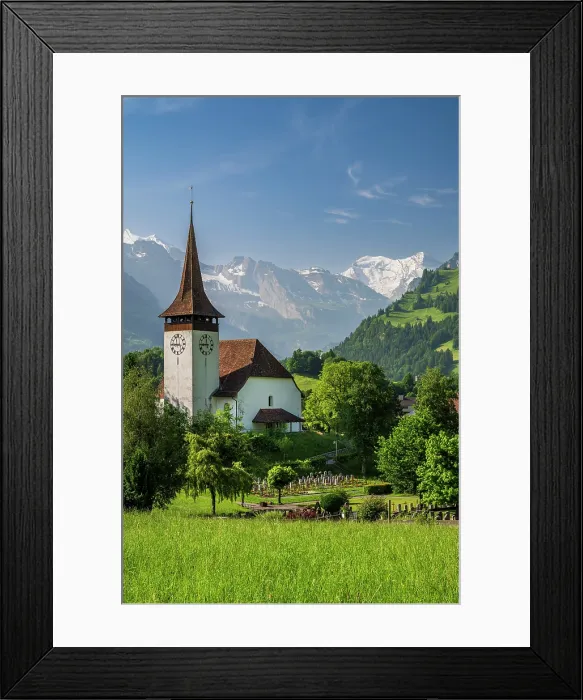 Framed Print : Reformed church, Frutigen, Canton of Bern, Switzerland Framed Print : Reformed church, Frutigen, Canton of Bern, Switzerland