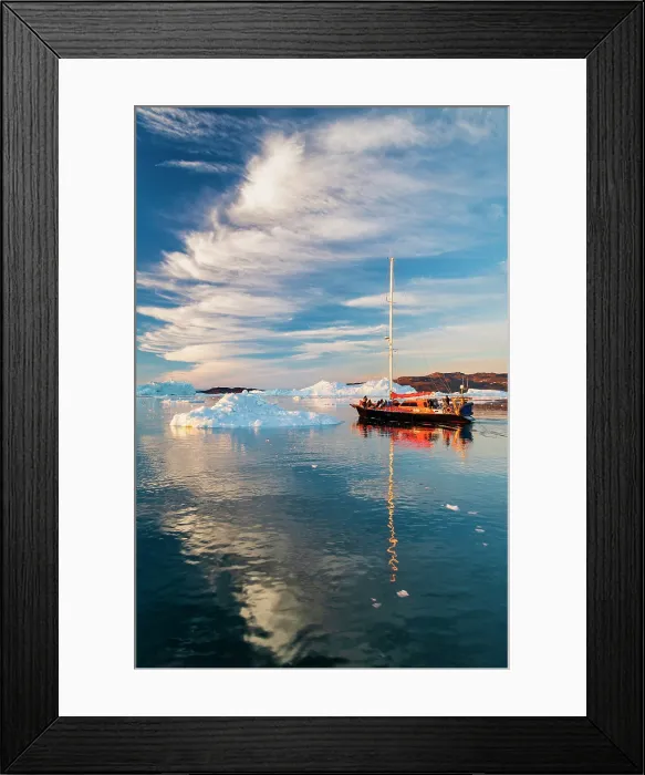 Framed Print : Cirrus clouds over sailboat in Disko Bay, Greenland Framed Print : Cirrus clouds over sailboat in Disko Bay, Greenland