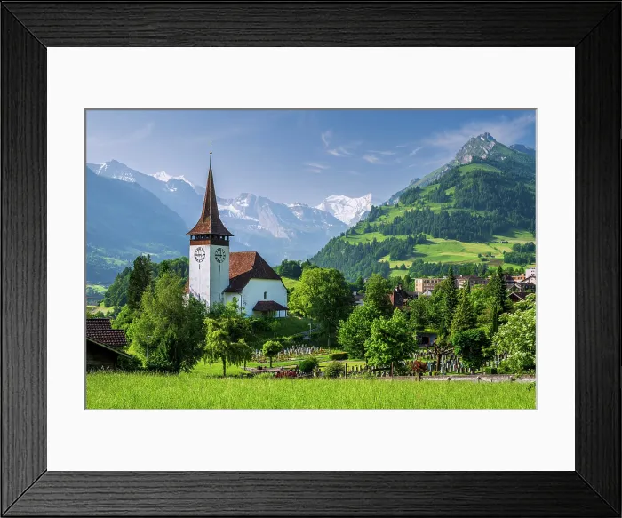 Framed Print : Reformed church, Frutigen, Canton of Bern, Switzerland Framed Print : Reformed church, Frutigen, Canton of Bern, Switzerland