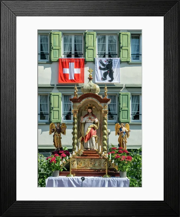 Framed Print : Religious altar, Corpus Christi (Osehegottstag) religious procession, Appenzell, Canton of Appenzell Innerrhoden, Switzerland Framed Print : Religious altar, Corpus Christi (Osehegottstag) religious procession, Appenzell, Canton of Appenzell Innerrhoden, Switzerland
