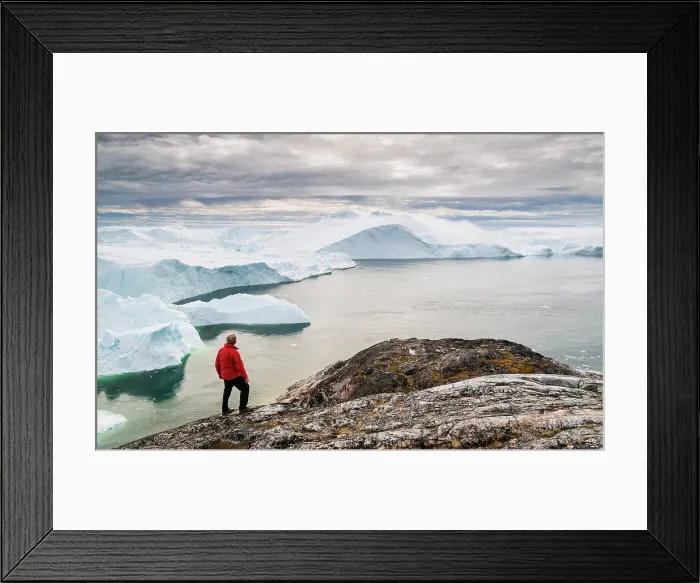 Framed Print : Man above Kangia Glacier inear the village of Ilulissat, Greenland Framed Print : Man above Kangia Glacier inear the village of Ilulissat, Greenland