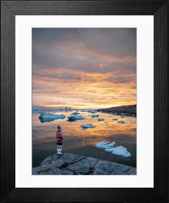 Framed Print : Woman at sunset in traditional Greenlandic costune at Oqaatsut, Greenland Framed Print : Woman at sunset in traditional Greenlandic costune at Oqaatsut, Greenland