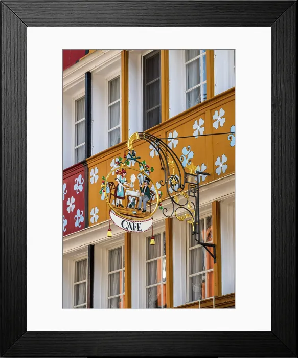 Framed Print : Vintage wrought-iron shop sign, Appenzell, Canton of Appenzell Innerrhoden, Switzerland Framed Print : Vintage wrought-iron shop sign, Appenzell, Canton of Appenzell Innerrhoden, Switzerland