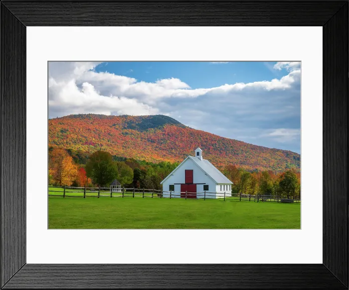 Framed Print : White barn against mountain in autumn, Warren, Vermont, USA Framed Print : White barn against mountain in autumn, Warren, Vermont, USA