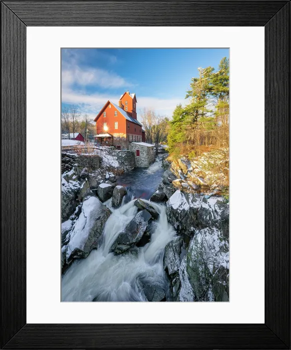Framed Print : The Old Red Mill in winter, Green Mountains, Jericho, Vermont, USA Framed Print : The Old Red Mill in winter, Green Mountains, Jericho, Vermont, USA