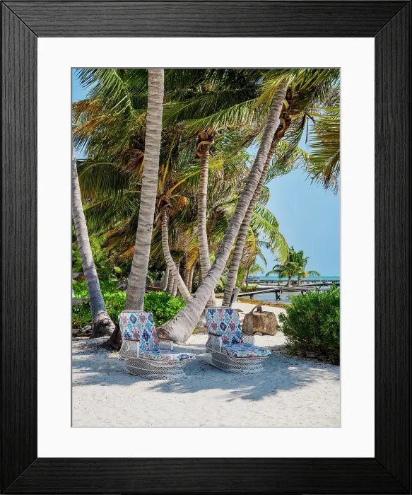 Framed Print : Chairs at the waterfront of San Pedro Town, Ambergris Caye, Belize District, Belize Framed Print : Chairs at the waterfront of San Pedro Town, Ambergris Caye, Belize District, Belize