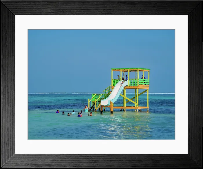 Framed Print : Offshore slide in San Pedro Town, Ambergris Caye, Belize District, Belize