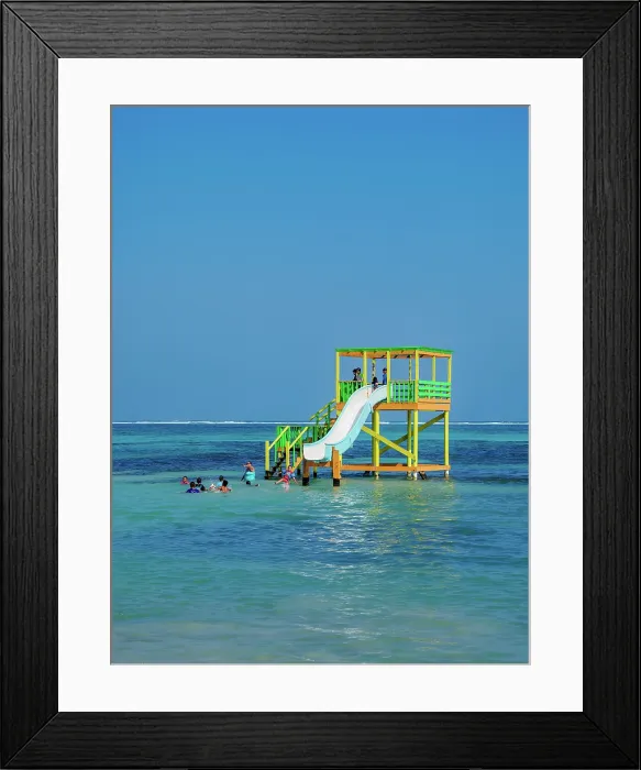 Framed Print : Offshore slide in San Pedro Town, Ambergris Caye, Belize District, Belize Framed Print : Offshore slide in San Pedro Town, Ambergris Caye, Belize District, Belize