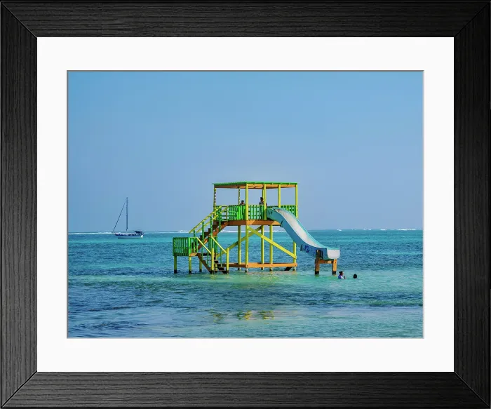 Framed Print : Offshore slide in San Pedro Town, Ambergris Caye, Belize District, Belize
