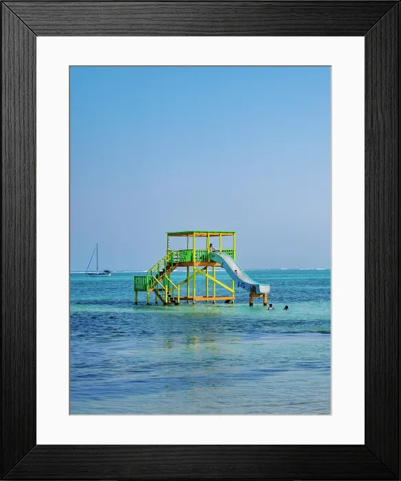 Framed Print : Offshore slide in San Pedro Town, Ambergris Caye, Belize District, Belize Framed Print : Offshore slide in San Pedro Town, Ambergris Caye, Belize District, Belize