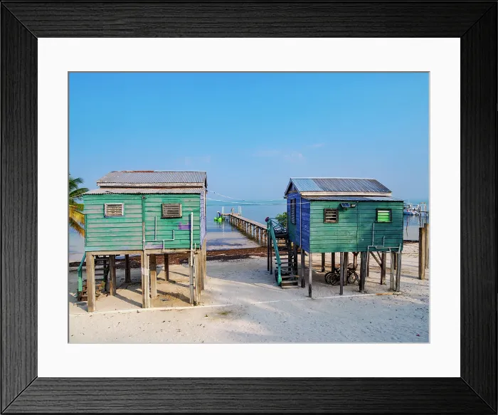 Framed Print : Traditional stilt houses at the waterfront of Caye Caulker, Belize District, Belize Framed Print : Traditional stilt houses at the waterfront of Caye Caulker, Belize District, Belize