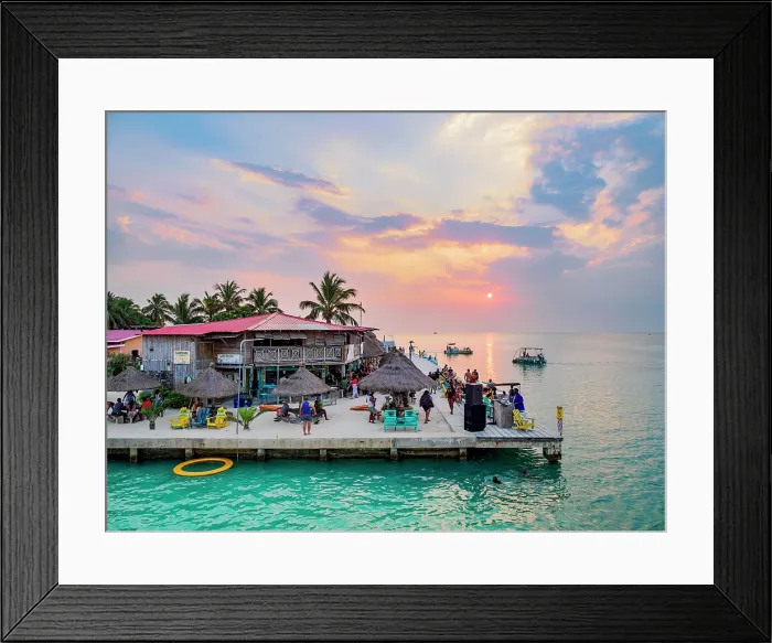 Framed Print : The Lazy Lizard Bar and Grill at sunset, The Split, Caye Caulker, Belize District, Belize Framed Print : The Lazy Lizard Bar and Grill at sunset, The Split, Caye Caulker, Belize District, Belize