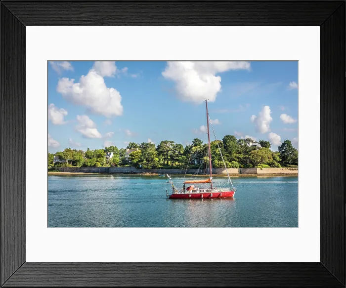Framed Print : Sailboat south of Vannes in the Gulf of Morbihan, Morbihan, Brittany, France