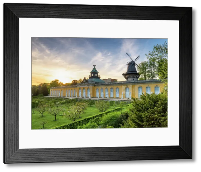 Framed Print : Sunset at the rococo palace Neue Kammern with the windmill in the Sanssouci park, Sanssouci, Unsesco world heritage, Potsdam, Brandenburg, Germany, Europe Framed Print : Sunset at the rococo palace Neue Kammern with the windmill in the Sanssouci park, Sanssouci, Unsesco world heritage, Potsdam, Brandenburg, Germany, Europe