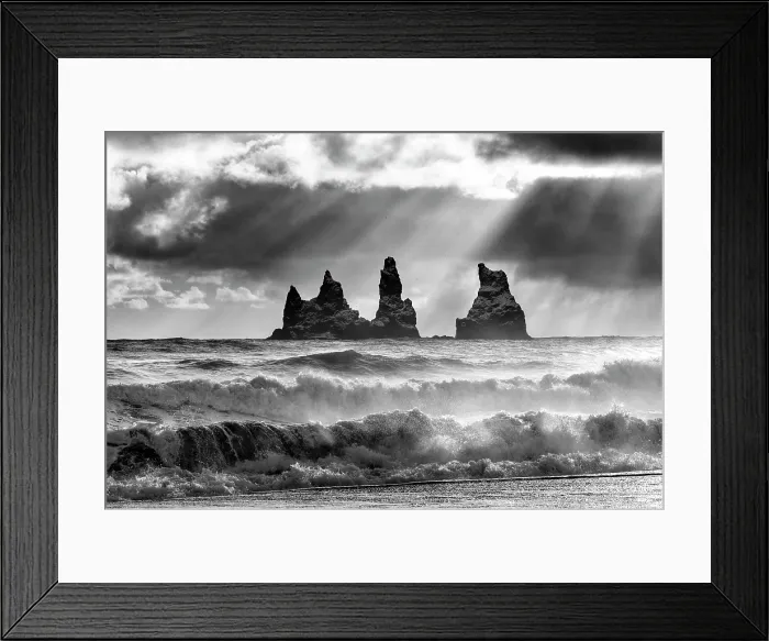 Framed Print : The Reynisdrangar rock stacks and stormy seas, from the beach at Vik y Myrdal, South Iceland Framed Print : The Reynisdrangar rock stacks and stormy seas, from the beach at Vik y Myrdal, South Iceland