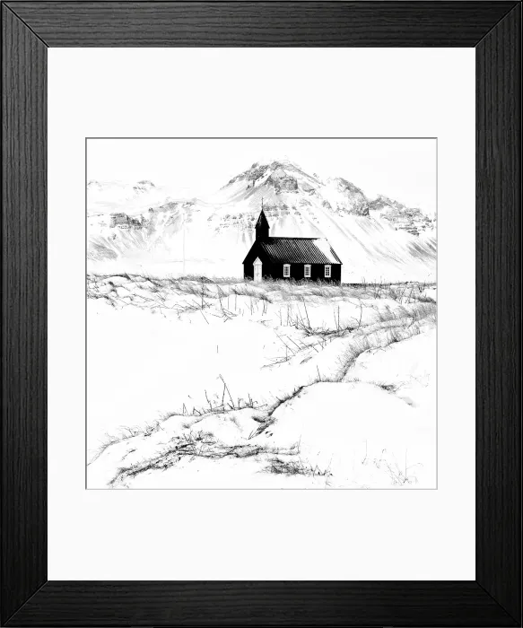 Framed Print : Church in snowy winter landscape, Snaefellsnes Peninsula, West Iceland Framed Print : Church in snowy winter landscape, Snaefellsnes Peninsula, West Iceland