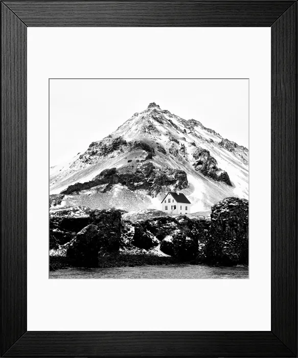 Framed Print : White house and snow-covered mountain in winter, Arnastapi, Snaefellsnes Peninsula, Iceland Framed Print : White house and snow-covered mountain in winter, Arnastapi, Snaefellsnes Peninsula, Iceland