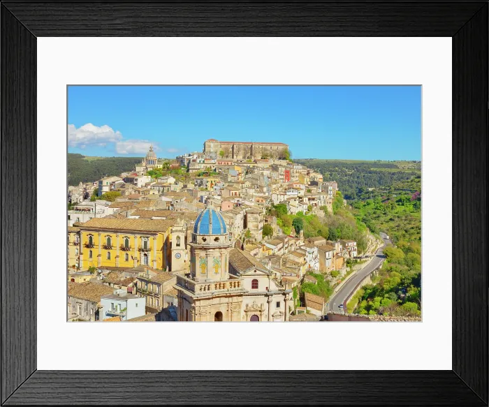 Framed Print : Elevated view of the church of Santa Maria dell'Itria and Ragusa Ibla in the distance, Ragusa Ibla, Ragusa province, Sicily, Italy Framed Print : Elevated view of the church of Santa Maria dell'Itria and Ragusa Ibla in the distance, Ragusa Ibla, Ragusa province, Sicily, Italy