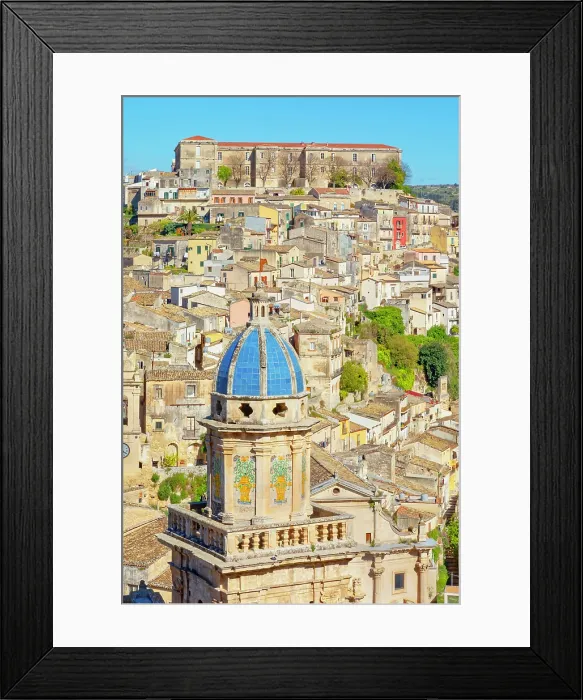 Framed Print : Elevated view of the church of Santa Maria dell'Itria and Ragusa Ibla in the distance, Ragusa Ibla, Ragusa province, Sicily, Italy Framed Print : Elevated view of the church of Santa Maria dell'Itria and Ragusa Ibla in the distance, Ragusa Ibla, Ragusa province, Sicily, Italy