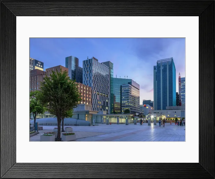 Framed Print : Buildings in train station plaza at dusk, Sapporo, Hokkaido, Japan Framed Print : Buildings in train station plaza at dusk, Sapporo, Hokkaido, Japan