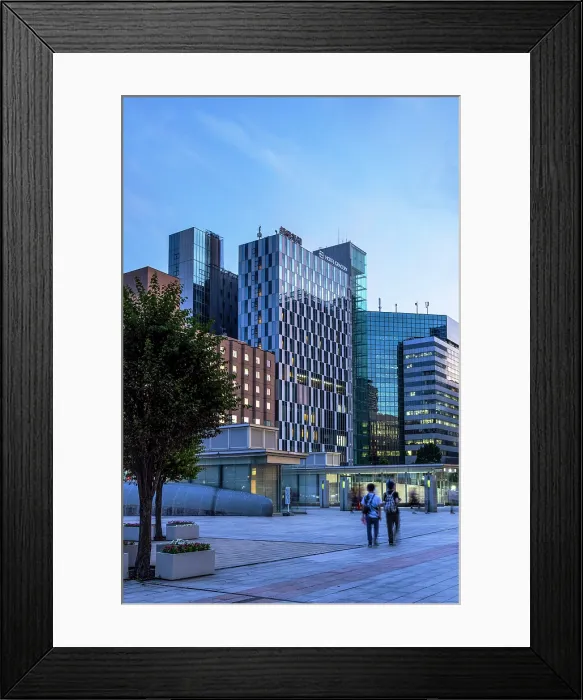 Framed Print : Buildings in train station plaza at dusk, Sapporo, Hokkaido, Japan Framed Print : Buildings in train station plaza at dusk, Sapporo, Hokkaido, Japan