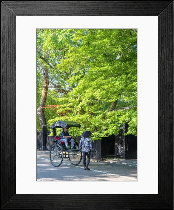 Framed Print : Tourist in rickshaw on Samurai Residence Street, Kakunodate, Akita, Japan Framed Print : Tourist in rickshaw on Samurai Residence Street, Kakunodate, Akita, Japan