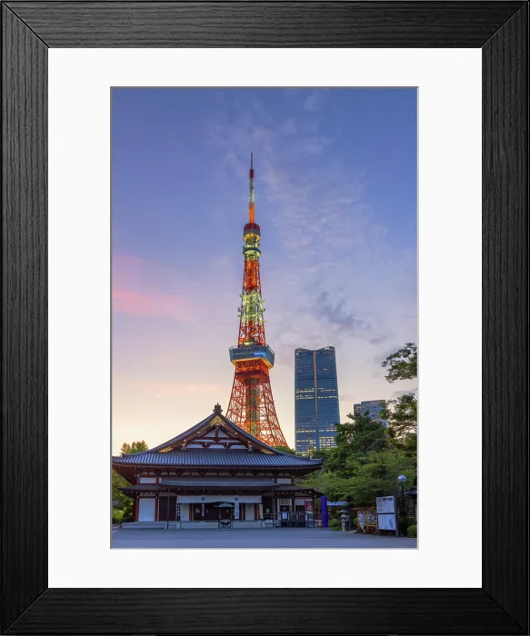 Framed Print : Tokyo Tower and Zojo-ji Temple at sunset, Tokyo, Japan Framed Print : Tokyo Tower and Zojo-ji Temple at sunset, Tokyo, Japan