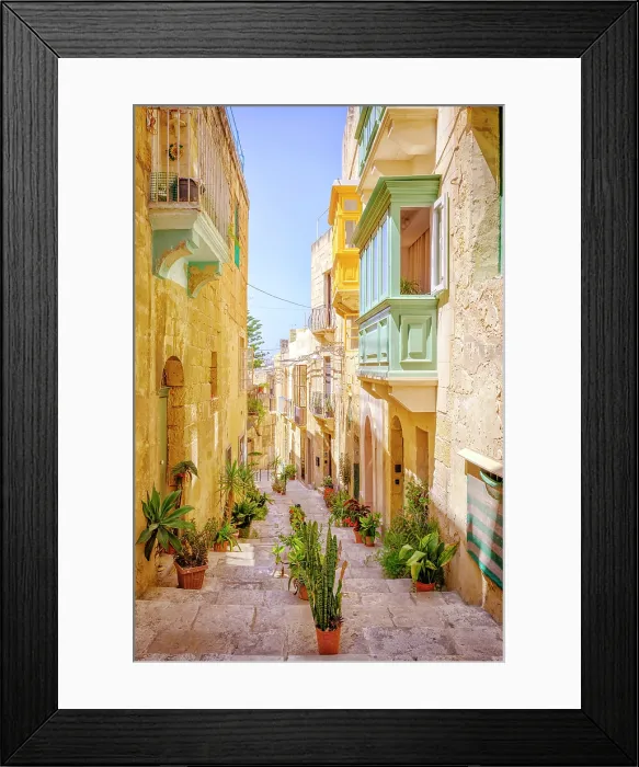 Framed Print : Street of picturesque Vittoriosa (Birgu), Valletta, Malta